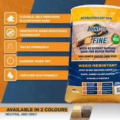 Joint-It Paving Joint It FINE Block Paving Jointing Active Sand Neutral Or Grey 20kg -CLEANING PRODUCTS Shop Joint it fine eco active paving jointing sand 20kg grey neutral colour weed resistant 800x800 1