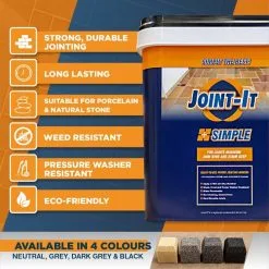 Joint-It Paving Joint It Simple Paving Jointing Pointing Compound 12.5kg 4 Colours -CLEANING PRODUCTS Shop Joint it simple Paving jointing compound 20kg tub benefits 800x800 2