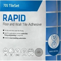Everbuild 705 Rapid Set Tile Mortar Adhesive 20kg 50 Bag Pallet -CLEANING PRODUCTS Shop everbuild 705 rapid set tile adhesive label 800x800 2