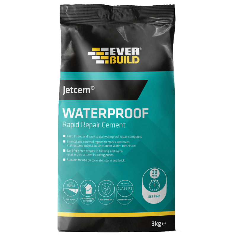 Everbuild Jetcem Waterproof Rapid Setting Cement 3kg JETWAT3 3 Everbuild Jetcem Waterproof Rapid Setting Cement 3kg JETWAT3