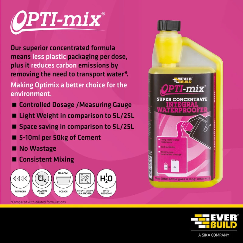 Everbuild Opti Mix Integral Waterproofer Plasticiser 1 Litre OPTIPROOF1 6 Everbuild Opti Mix Integral Waterproofer Plasticiser 1 Litre OPTIPROOF1 - Image 4