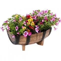 Kingfisher Garden Kingfisher Wood Effect Plant Half Barrel Plastic Planter Trough 16 Inch PPOT02 -CLEANING PRODUCTS Shop kingfisher medium wood effect half barrel plastic trough planter 1a pot plants 800x800 1