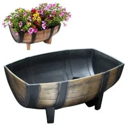 Kingfisher Garden Kingfisher Wood Effect Plant Half Barrel Plastic Planter Trough 22 Inch PPOT01