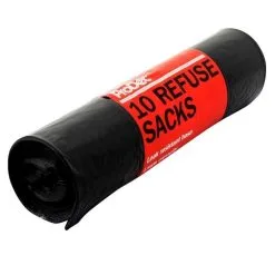Prodec Refuse Sacks Leak Resistant Black Rubbish Bags 10 Pack FFJRS10 -CLEANING PRODUCTS Shop prodec black rubble sacks heavy duty bags 10 pack ffjrs10 packaging 800x800 1