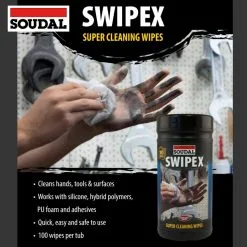 Soudal Swipex Super Cleaning Wipes 100 Tub 113551 11 Soudal Swipex Super Cleaning Wipes 100 Tub 113551 -CLEANING PRODUCTS Shop soudal swipex antibacterial super cleaning wipes 113551 3a 800x800 1